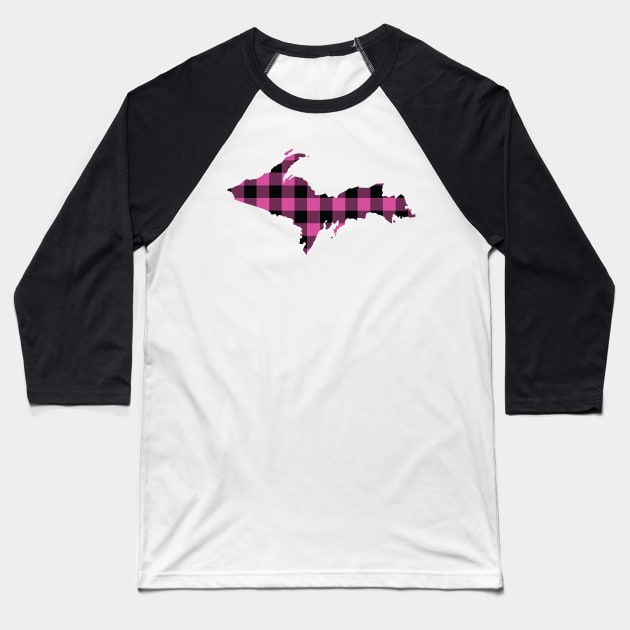 Upper Peninsula of Michigan Pink Flannel State Baseball T-Shirt by DoctorWatsonDesigns